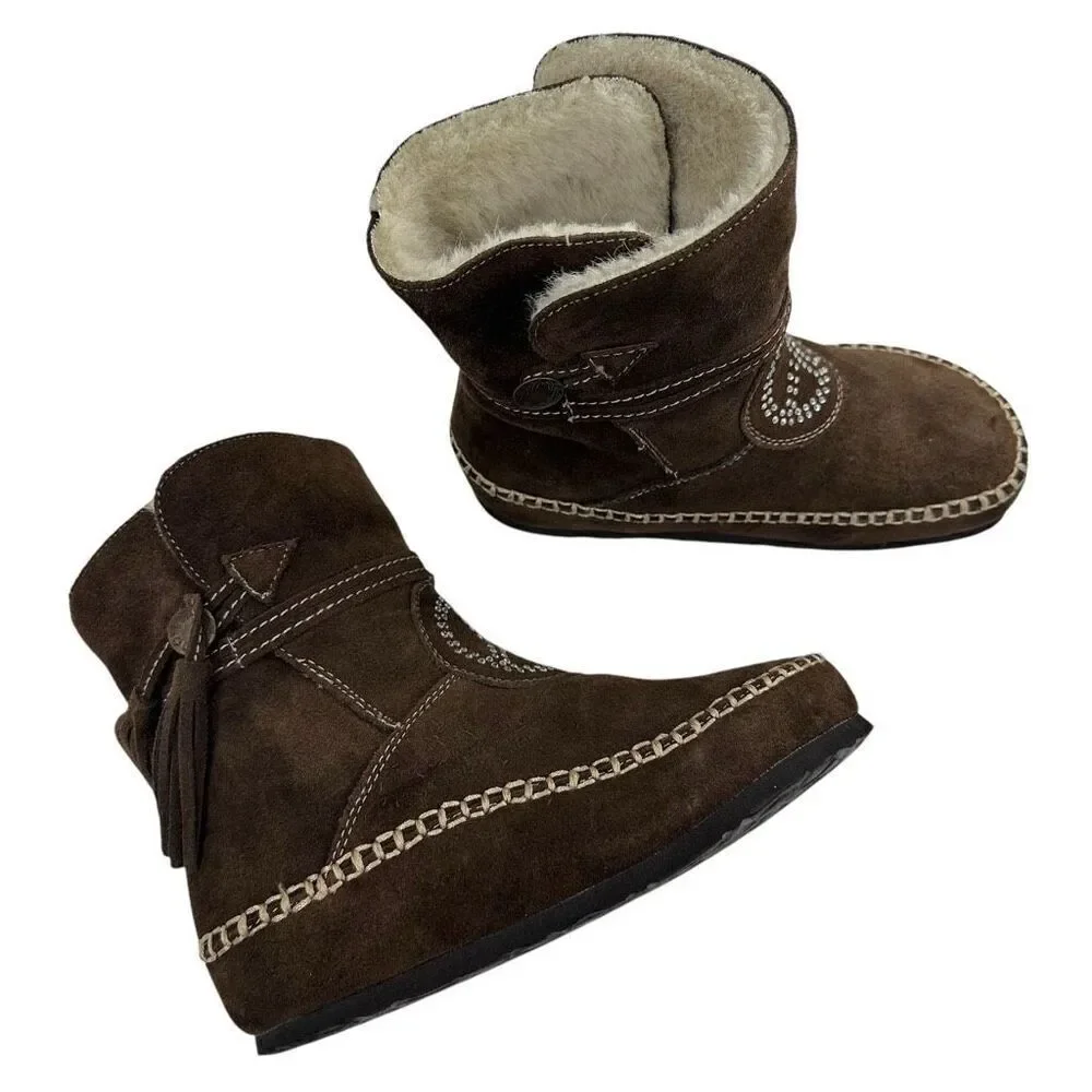 Vintage Sherpa Lined Suede Moccasin Winter Boots Women’s Size 6.5/7
